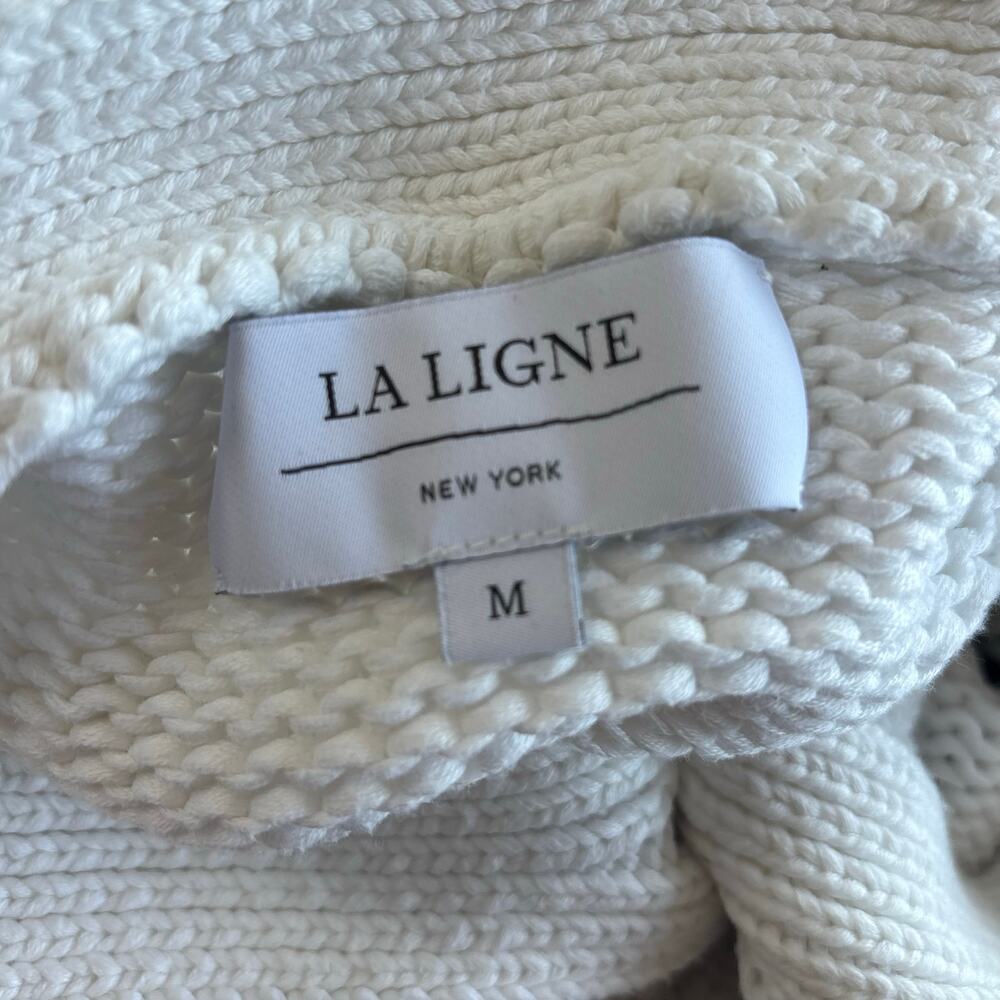 La Ligne Mini Marina Striped Knit Cropped Cardigan Sweater Cream Navy - Picture 4 of 7